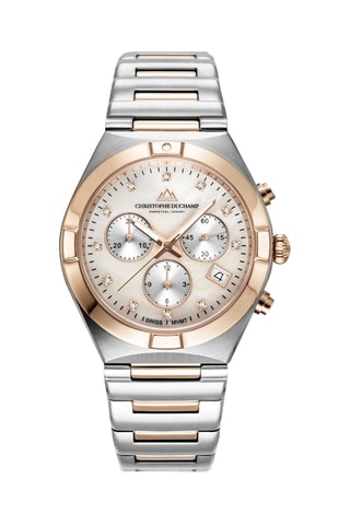 Montre à quartz en acier Swiss Made Ronda 5030.D - Silver/Rose Gold