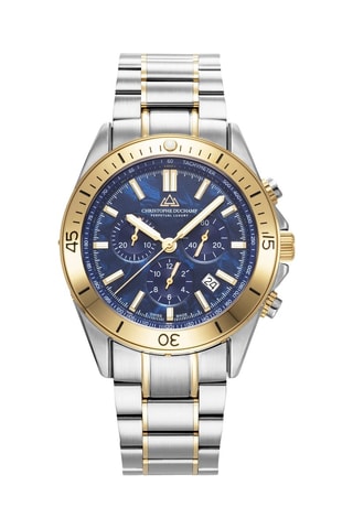 Montre à quartz en acier - Chronographe - Bleu et doré