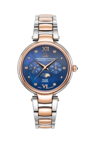 Montre à quartz en acier et diamants Etoile – Indicateur des phases de la lune