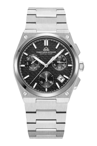 Montre à quartz en acier - Argenté et noir - Chronographe