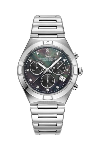 Montre à quartz en acier - Chronographe - Argenté et noir