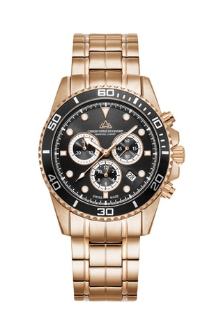 Montre à quartz en acier et caoutchouc fkm - Chronographe - Noir et doré rose