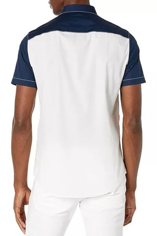 Camisa slim fit - Blanco, azul y amarillo