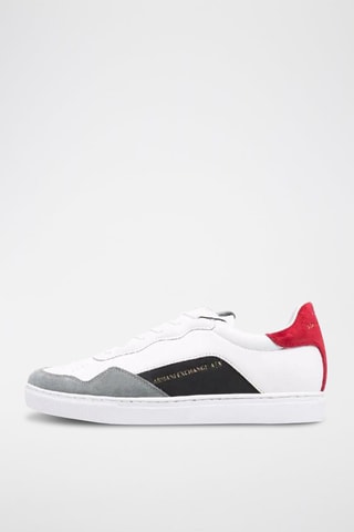 Zapatillas de piel y nobuk - Blanco, negro, rojo y gris