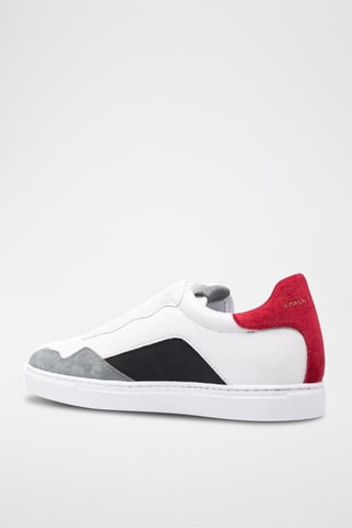 Zapatillas de piel y nobuk - Blanco, negro, rojo y gris