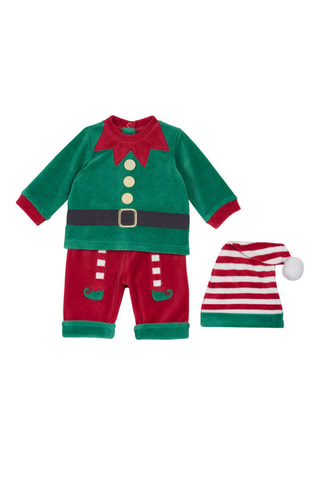 Conjunto de 3 prendas de terciopelo - Verde y rojo