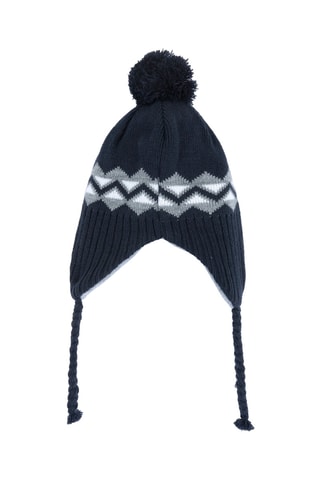 Bonnet aviateur à pompon - Bleu nuit