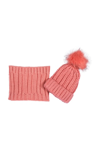 Bonnet à pompon et snood - Rose