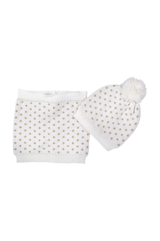 Bonnet à pompon et snood - Blanc