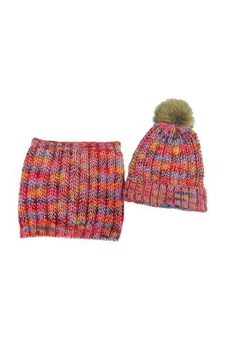 Bonnet à pompon et snood - Rose