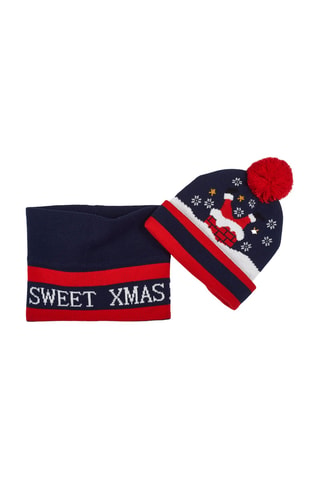 Bonnet à pompon et snood - Bleu nuit