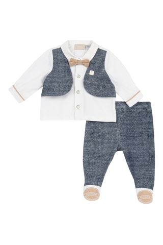 Camisa efecto doble prenda y pantalón - Blanco