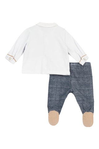 Camisa efecto doble prenda y pantalón - Blanco