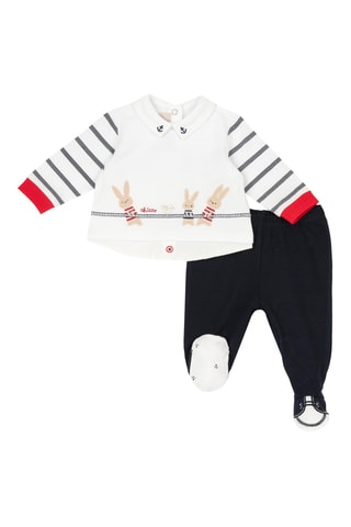 Jersey efecto doble prenda y pantalón  - Blanco