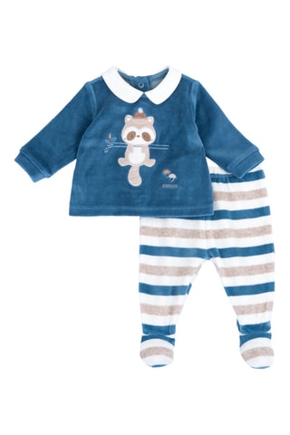 Sudadera de terciopelo y pantalón - Azul petróleo y beige