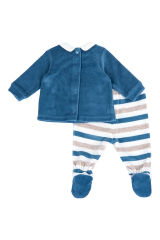 Sudadera de terciopelo y pantalón - Azul petróleo y beige