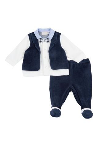 Camisa efecto doble prenda y pantalón  - Blanco y azul
