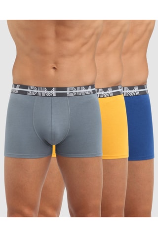 3 boxers Powerful - Gris, jaune et bleu acier - Dim