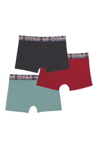 3 boxers Coton Stretch - Rouge, vert et noir