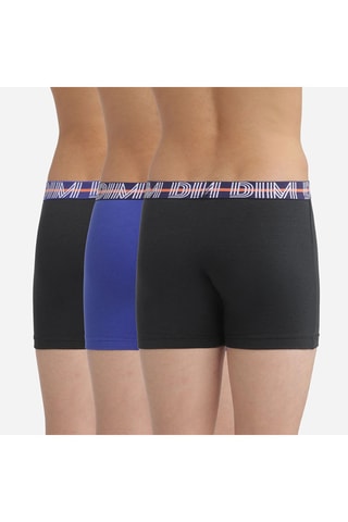 3 boxers Coton stretch - Noir et bleu