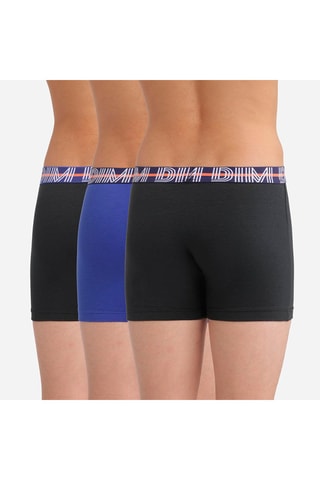 3 boxers Coton stretch - Noir et bleu