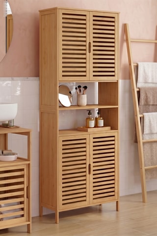 Mueble de cuarto de baño de 4 puertas de bambú - 60 x 170 x 30 cm
