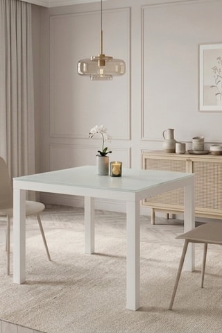 Table à manger extensible en verre Isernia - 90/163,5 x 90 x 76 cm - 6 couverts