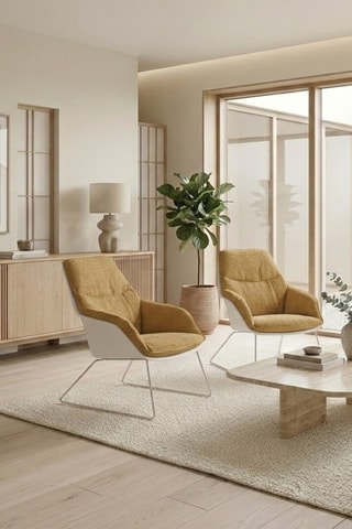 Fauteuil Este - Jaune et blanc - En tissu