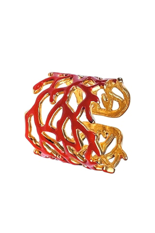 Bague Corail Email - Doré et rouge