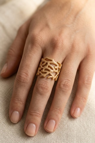 Bague Corail Email - Doré et beige
