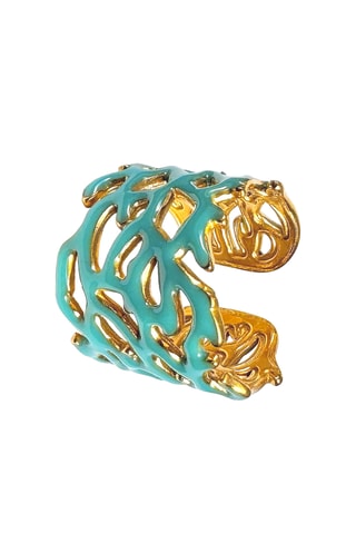 Bague Corail Email - Doré et turquoise