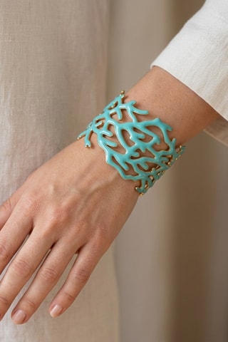 Manchette Corail Email - Doré et turquoise