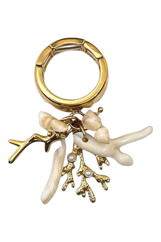 Bague Corail Email - Doré et blanc