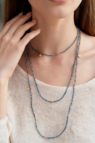 Collier Perles - Bleu et doré