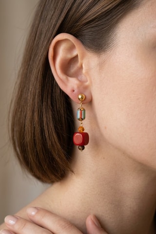 Boucles d'oreilles Résine - Doré et rouge