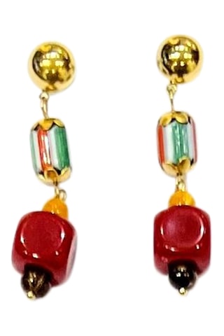 Boucles d'oreilles Résine - Doré et rouge