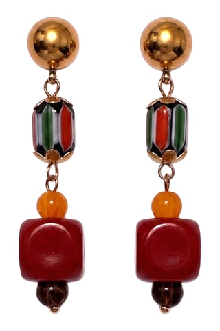 Boucles d'oreilles Résine - Doré et rouge
