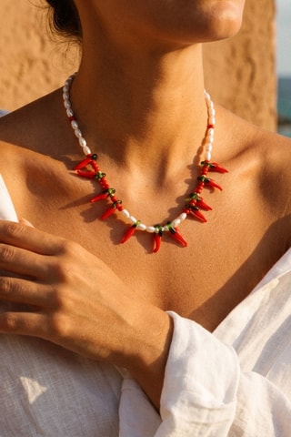 Collier Perles - Blanc et rouge