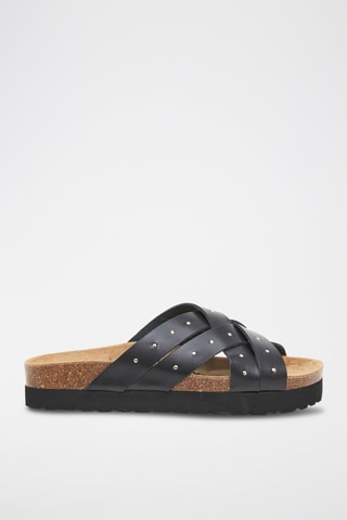 Mules en cuir - Doré et noir