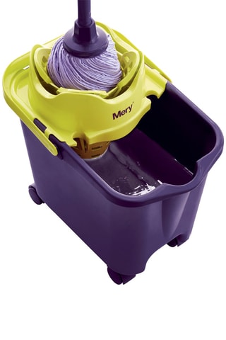 Cubo con escurridor y ruedas - 14 l - Violeta y amarillo