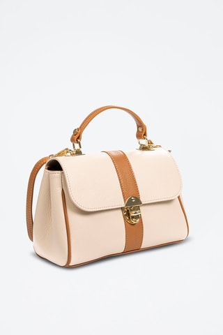 Sac cartable en cuir Asiago - Beige et marron