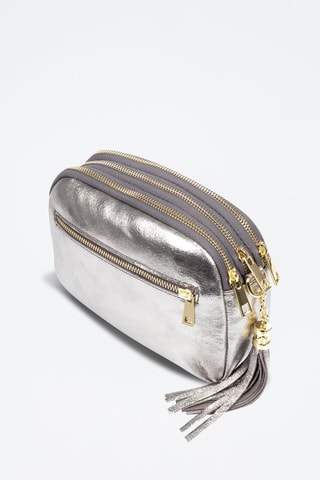 Leren Schoudertas 
Metallic Grijs