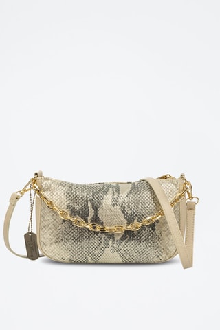 Leren Handtas - Zwart, beige en goudkleurig