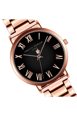 Estuche reloj de cuarzo de acero y chapado en ion de oro rosa y pulsera Grand Noir