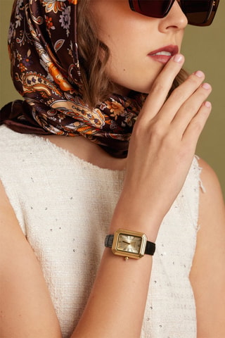 Reloj de cuarzo de piel bovina Jasmine - Negro y dorado