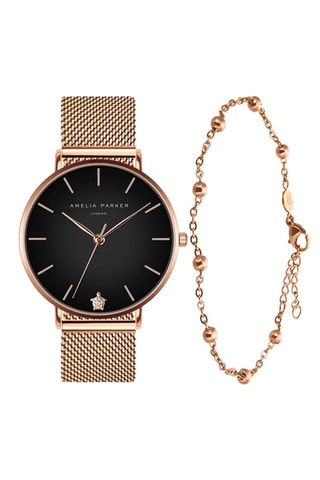 Estuche reloj de cuarzo y correa de acero Midnight Moon