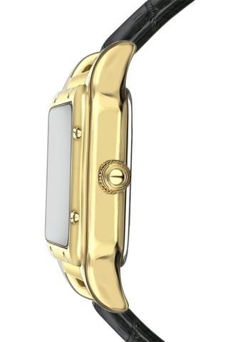 Reloj de cuarzo de piel bovina y nácar Champagne - Negro y dorado