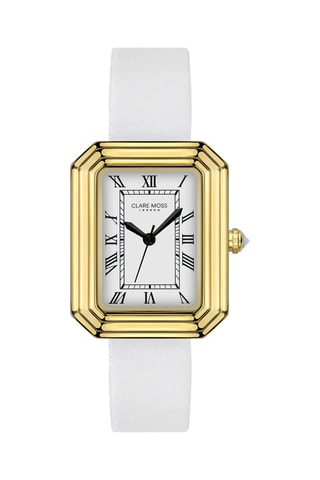 Reloj de cuarzo de piel bovina Piccadilly - Blanco y dorado