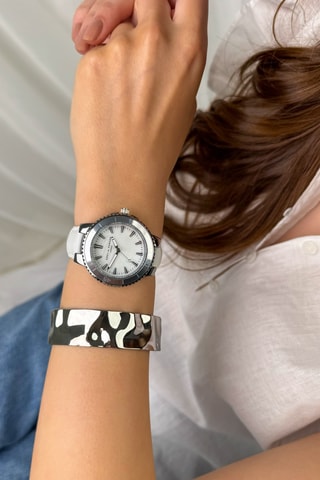 Reloj de cuarzo de piel Clayne - Plateado y blanco