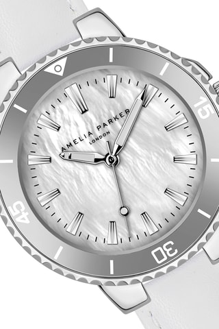 Reloj de cuarzo de piel Clayne - Plateado y blanco